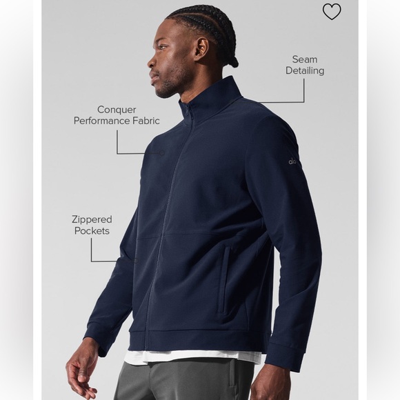 New w/ Tags ALO Yoga Men's Navy Conquer Max Mock Neck Full Zip | Size L - Picture 2 of 11